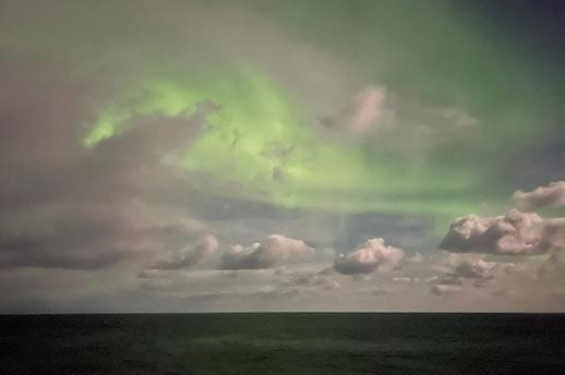 A view of The Northern Lights at sea, from the Spirit of Adventure.